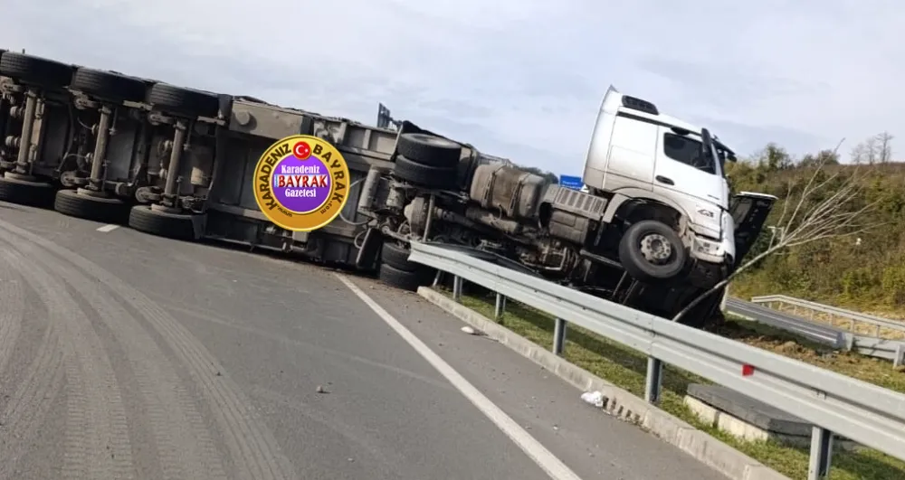 Odun Yüklü Tır Yan Yattı