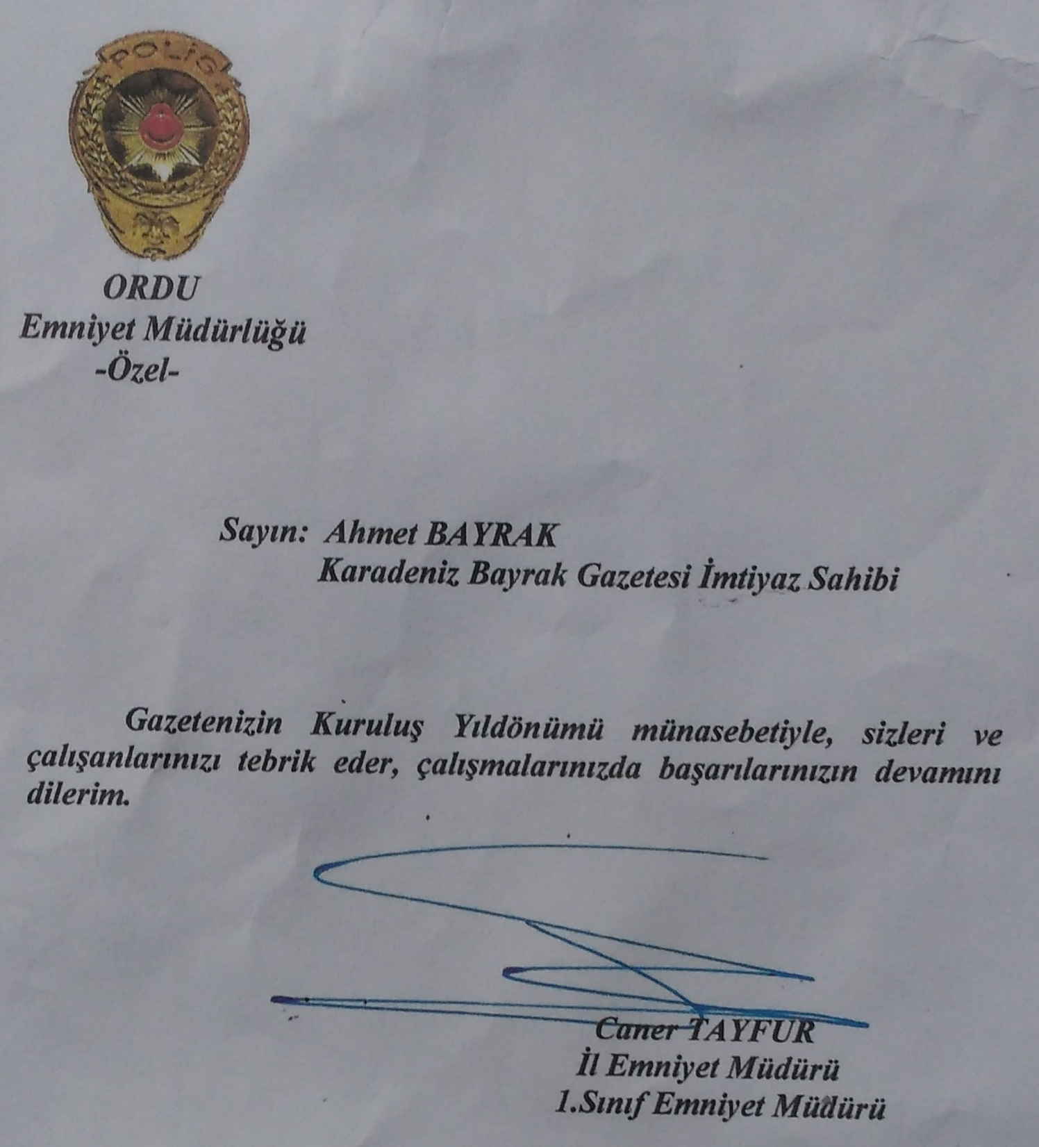 Gazetemize Gelen Kutlama Mesajları