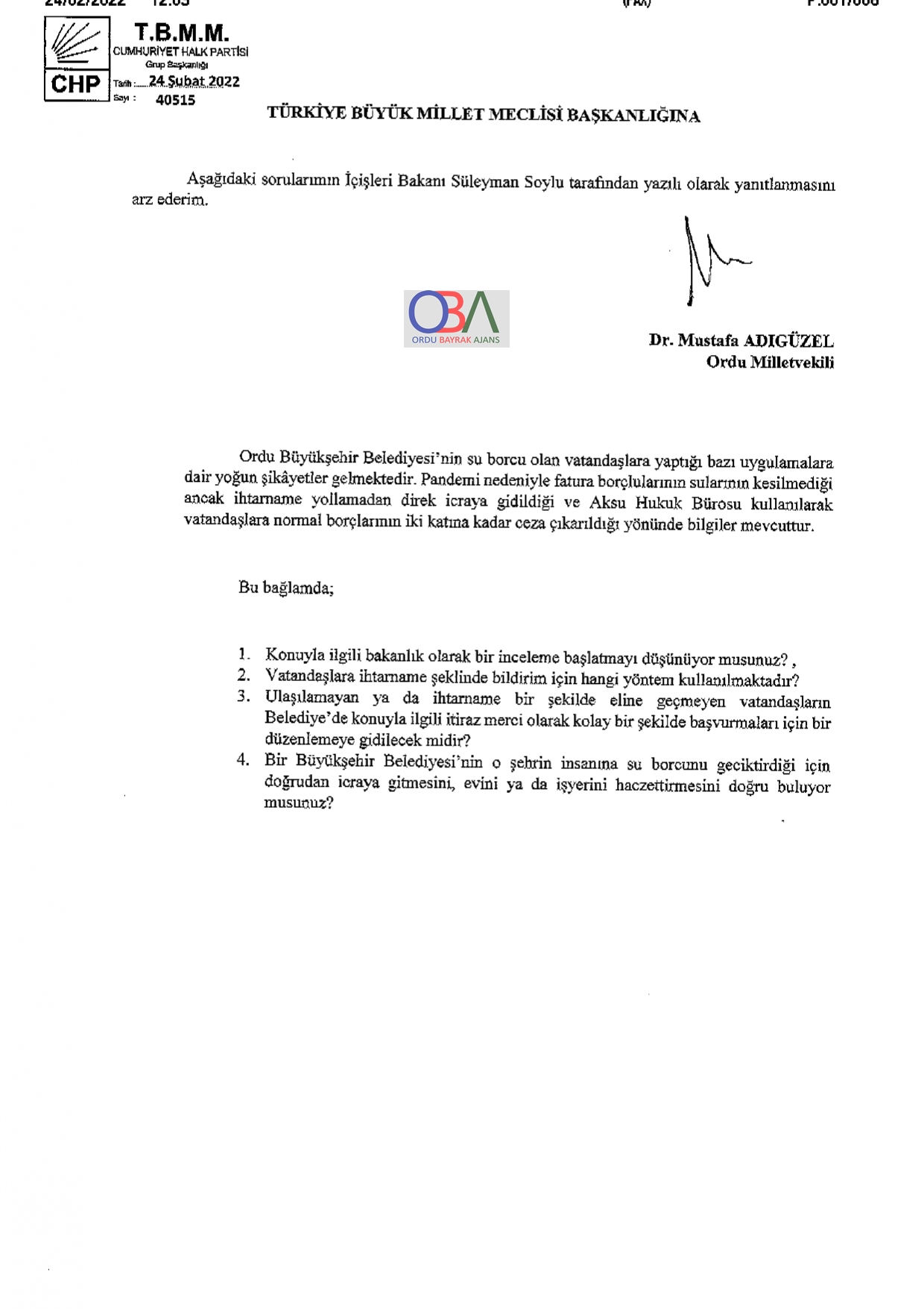 ADIGÜZEL'DEN 1 GÜNDE 9 ÖNERGE